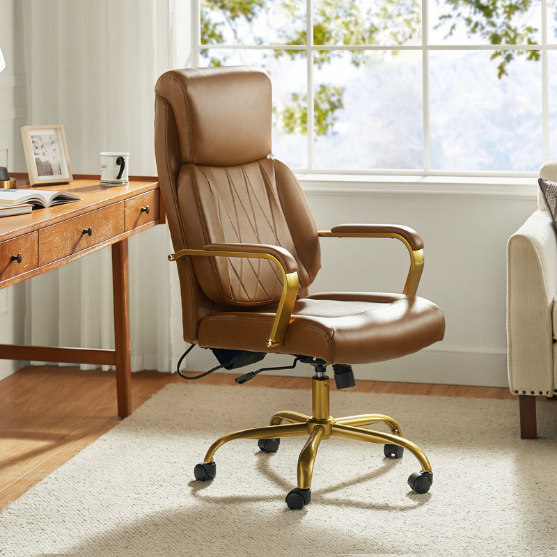 Sofiane 48 H Modern Ergonomic Tilting Executive Office Chair with Airbag Lumber Support Mercer41 Upholstery Color Camel